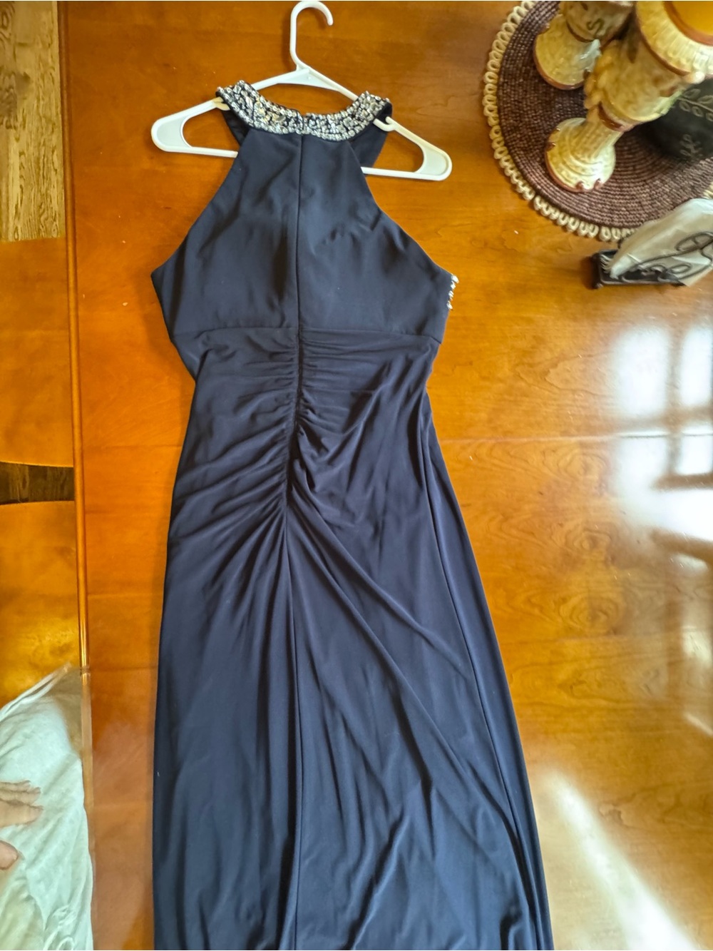 Xscape Evening Navy Beaded Halter Gown Maxi Dress Formal Evening Prom Size 12 - Picture 7 of 16